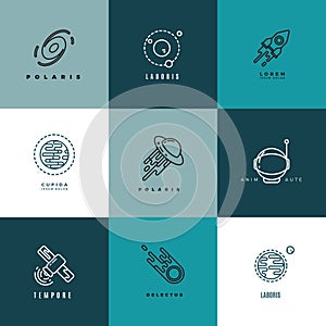 Universe astronomy thin line vector icons and logos set