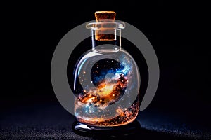 Universe in a corked glass bottle.AI generated