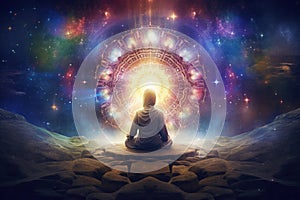 Universe, cosmos. Meditation background, chakras, prana, the mind of God and spirituality photo