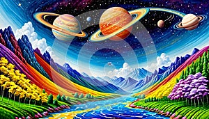 Universe galaxy cosmos night sky astronomy mountain valley river beauty