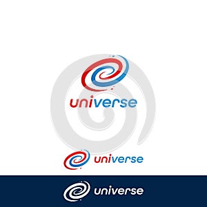 Universe galaxy pop color spiral logo icon symbol with fun blue red fusion color