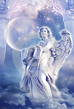 Universe gate with angel archangel and mystic planet