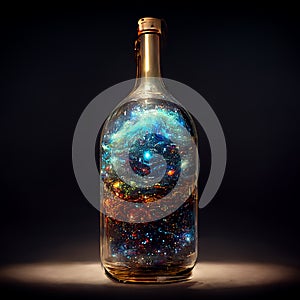 The universe in glass bottle. Photo realistic rendering.