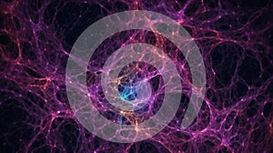 Universe map illustration of matter distribution in space, purple cosmic web of galaxy filaments