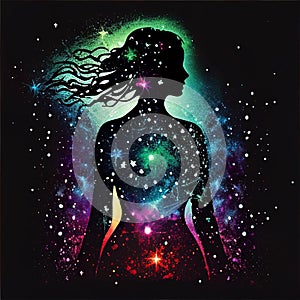 universe meta human goddess spirit silhouette on galax