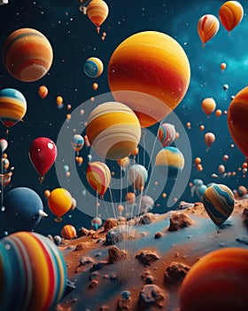 Universe orange ballons render 3d aniversary smash cake digital backdrop custom made