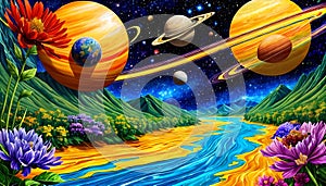 Universe planet moon galaxy astronomy nature mountain valley river flow