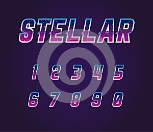 Universe Pulsar 80s Retro Sci-Fi Font Numbers Vector Set