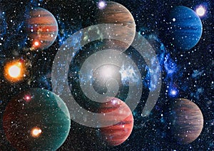 Universe scene with planets, stars and galaxies in outer space showing the beauty of space exploration. Elements furnished by NASA