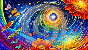 Universe sun ray rotation galaxy art brush stroke paint life travel