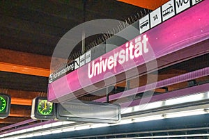 Universitat Vienna subway station at night photo