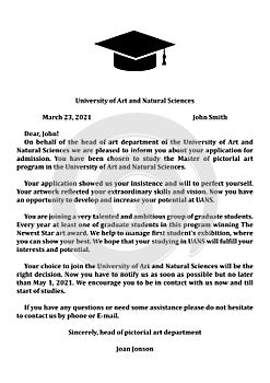 University acceptance letter to prospective student