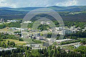 University of Alaska Fairbanks Alaska skyline. View from airplane