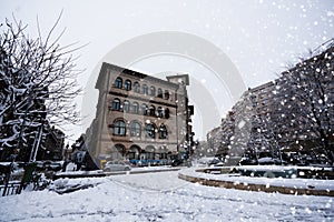 The University and Architecture - the center of the city of Bucharest, the hard winter