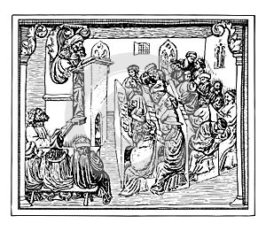 University Audience in the Fifteenth Century university vintage engraving