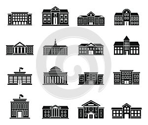 University building icons set, simple style