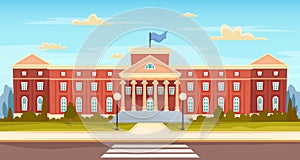 university building with the street. school modern concept vector illustration