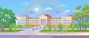 University building vector illustration, cartoon 3d outside front view with high elementary school, college or academy
