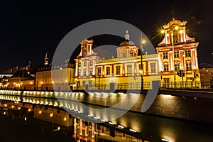 University building in Wroclaw at night, Poland