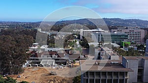 University of California San Diego campus buildings, drone ascend