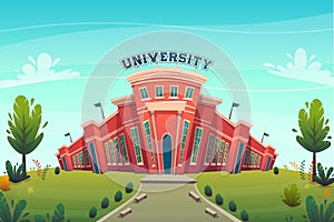 University campus building hall education for students cartoon vector illustration , brotherhood smart nerd classes hipster young