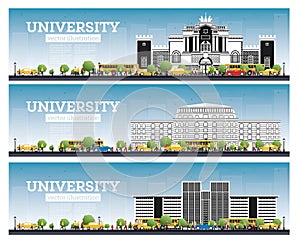 University Campus Set. Study Banners. Students Go to the Main Building of University