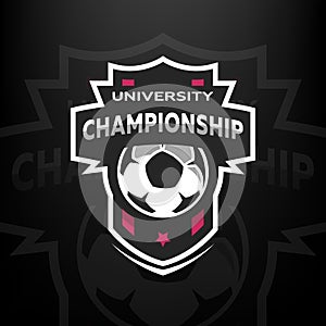 University championship, soccer logo.