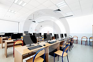 University classroom with computers