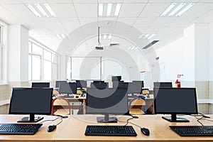 University classroom with computers