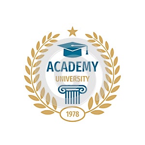 University college school badge logo design. Academy emblem.