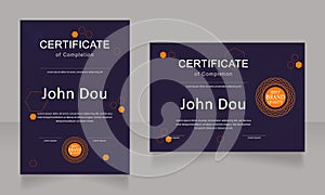 University course completion certificate design template set