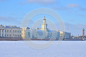 University embankment and Cabinet of Curiosities at winter day