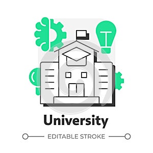 University flat outline concept icon