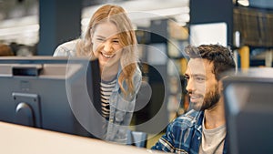 University Library: Bright Caucasian Girl and Talented Hispanic Boy Study for Exams As Team, Work