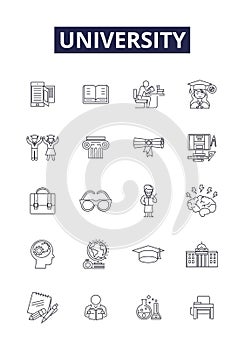 University line vector icons and signs. education, college, people, group, academic, student, school,study outline