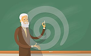 University Professor Lecture College Teacher at Classroom, Stand Over Green Board Holding Chalk