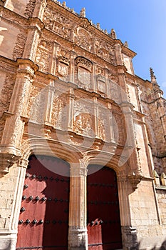 University of Salamanca, front stone Plateresque facade, Spain.