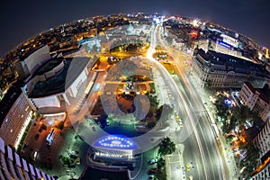University Square, Bucharest, Romania view from Intercontinental hotel , night cityscape