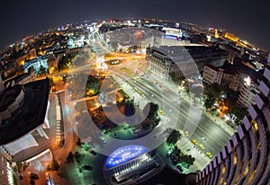 University Square, Bucharest, Romania view from Intercontinental hotel , night cityscape