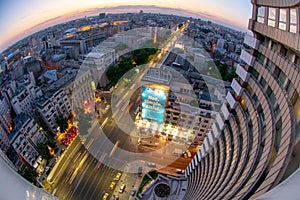 University Square, Bucharest, Romania view from Intercontinental hotel , night cityscape