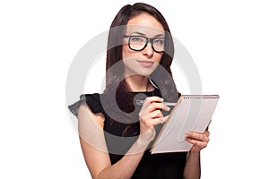 University student in glasses with notepad