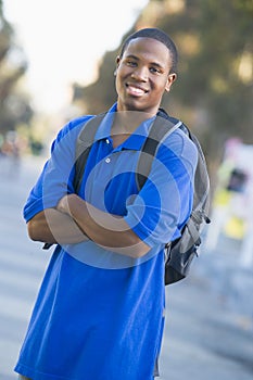 University student wearing rucksack photo