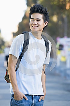 University student wearing rucksack