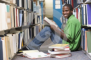 University student working in library