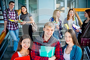 University students on a stairway