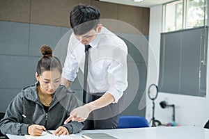 University students study hard and listen to teachers for their lessons with special lectures in the columns of math class