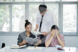 University students study hard and listen to teachers for their lessons with special lectures in the columns of math class