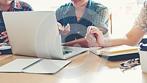 University students using laptop meeting for research homework i photo