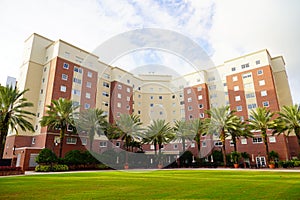 The University of Tampa campus building in winter