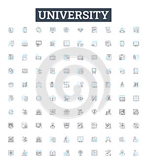 University vector line icons set. College, University, School, Higher-education, Campus, Academic, Institute